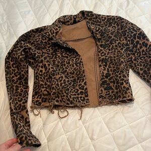 Express | Women’s cropped denim jacket | Leopard Print | Size medium